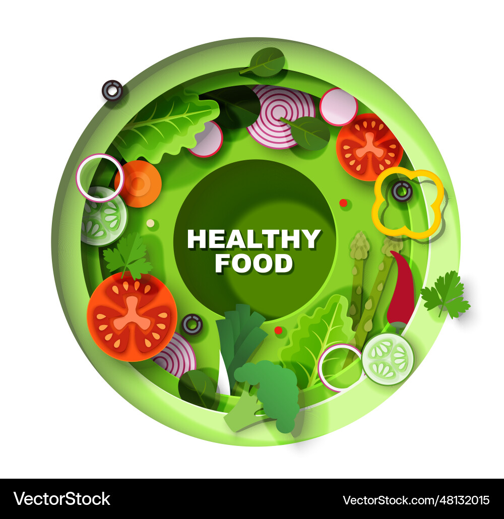 Healthy food paper cut craft poster vector image