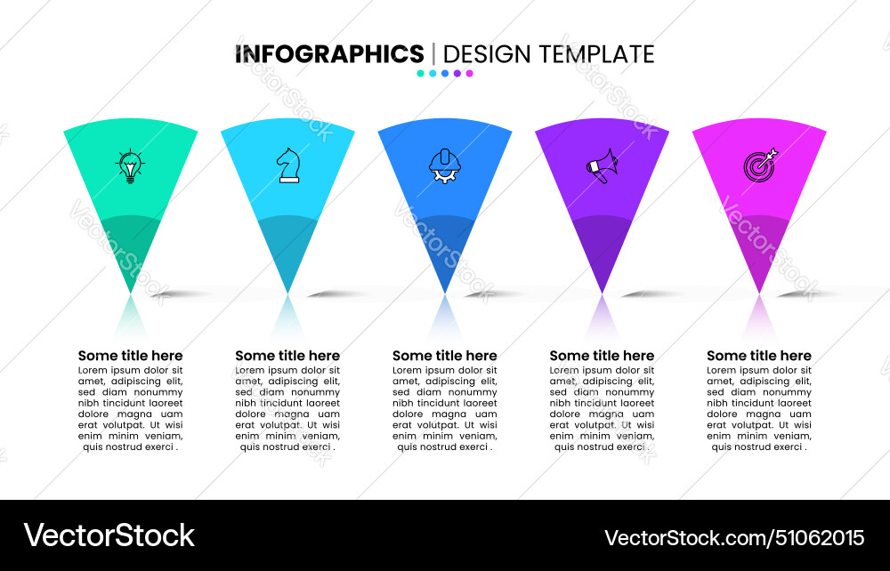Infographic template 5 standing triangles in a row Infographic template 5 standing triangles in a row vector image