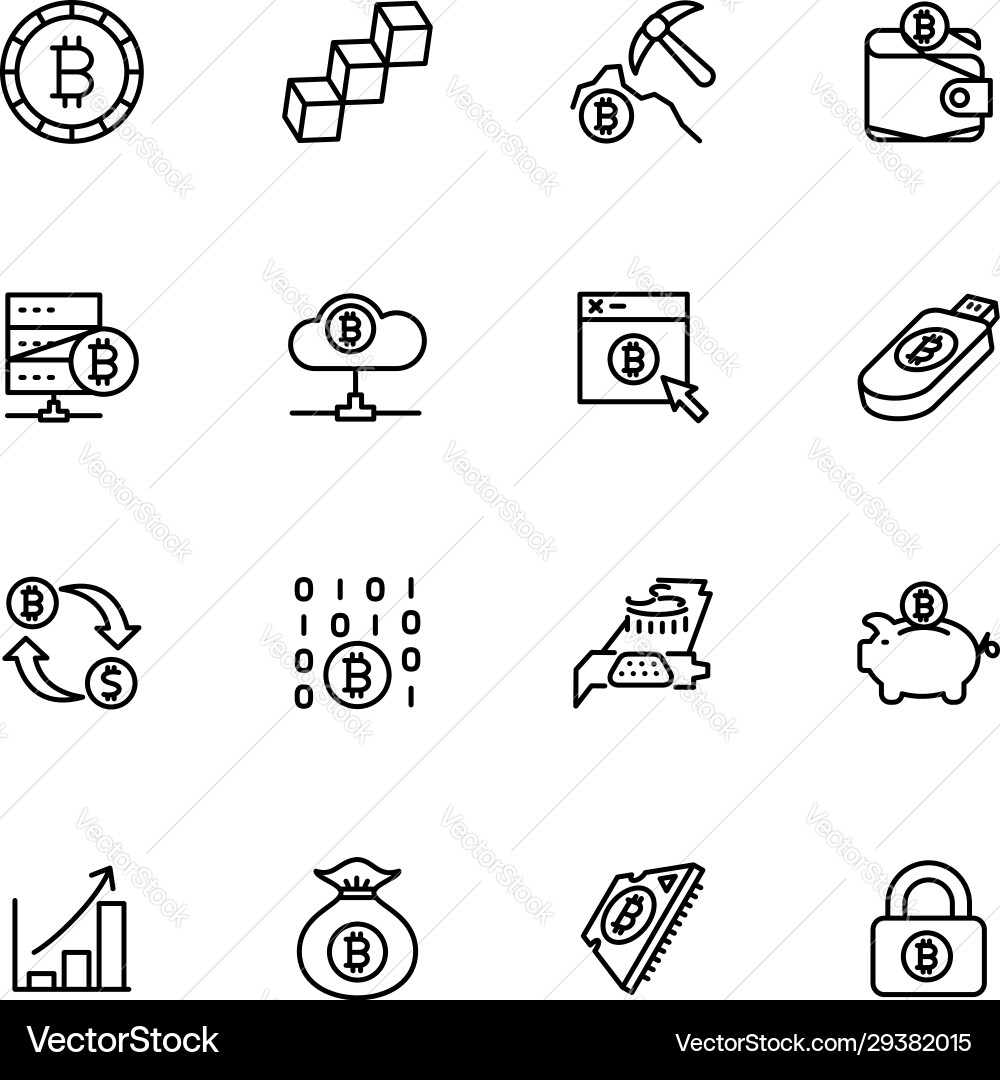 Line icon set related to bitcoin mining activity vector image