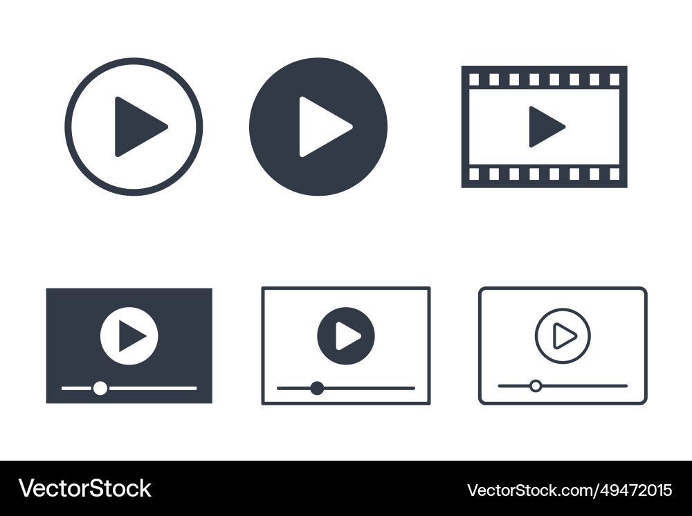 Media player icon set video with play button Media player icon set video with play button vector image