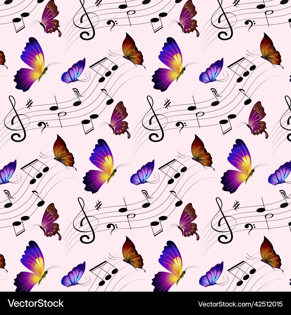 Muster mit Schmetterlingen und musikalischen Zeichen Muster mit Schmetterlingen und musikalischen Zeichen vektorbild