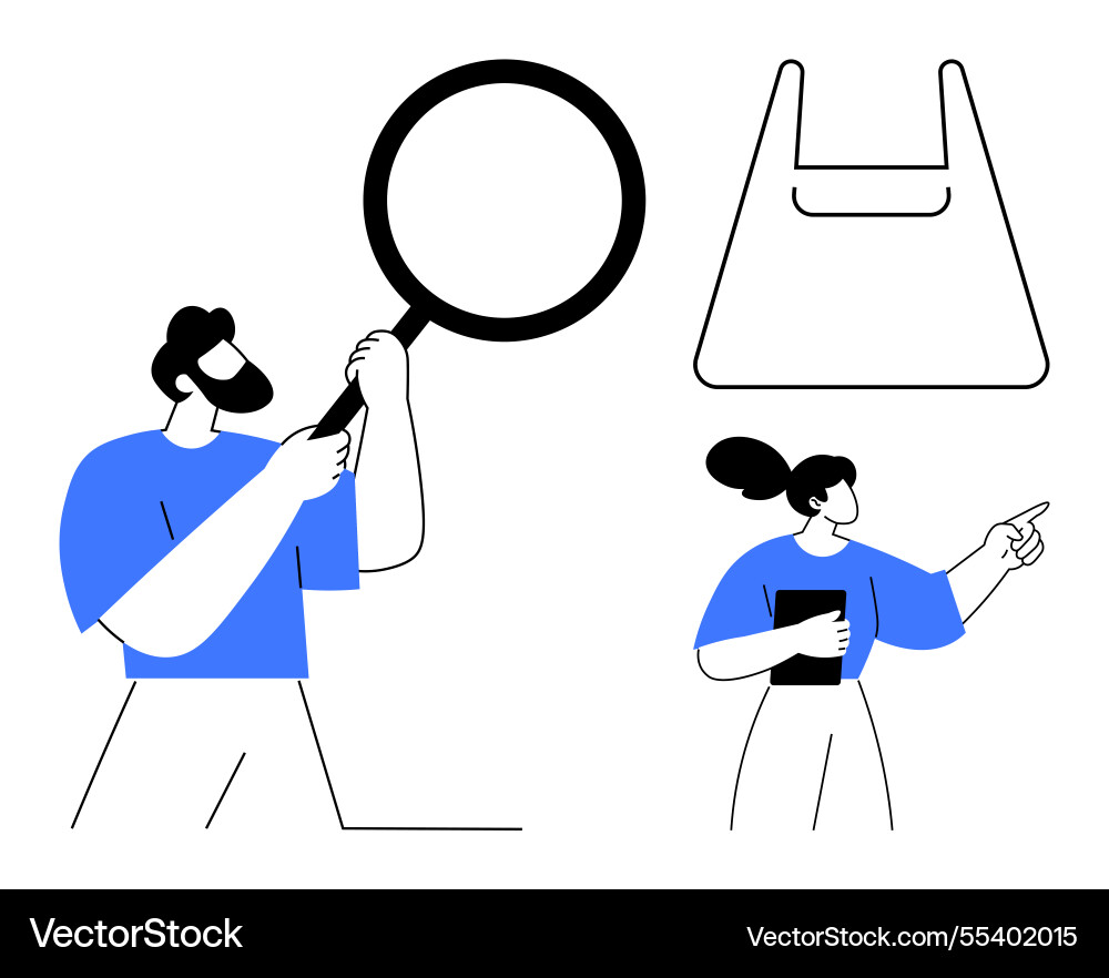 People analyzing objects with giant magnifying People analyzing objects with giant magnifying vector image