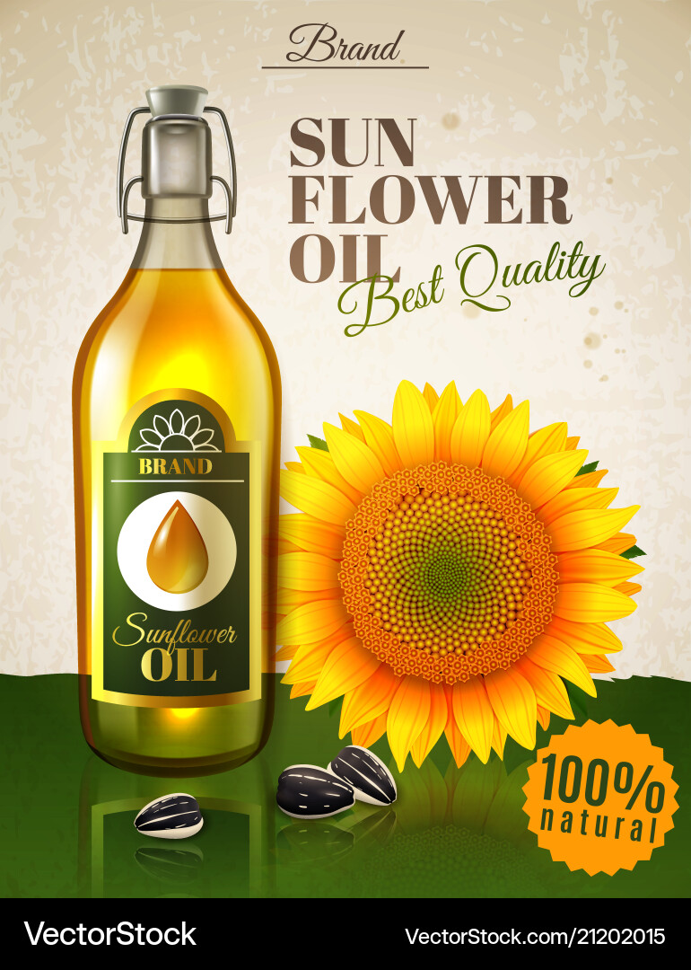 Realistic sunflower oil ad poster