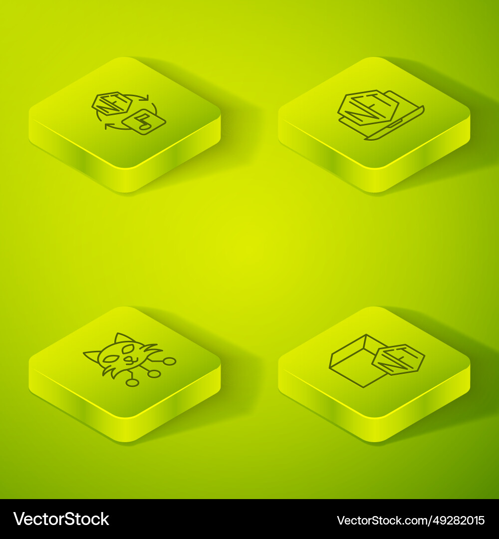 Set isometric line laptop with art store app nft Set isometric line laptop with art store app nft vector image
