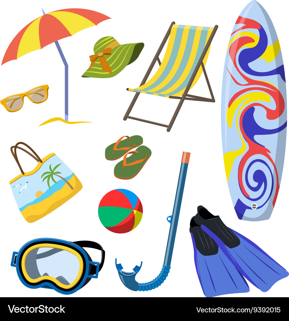 Set of summer objects isolated on white vector image