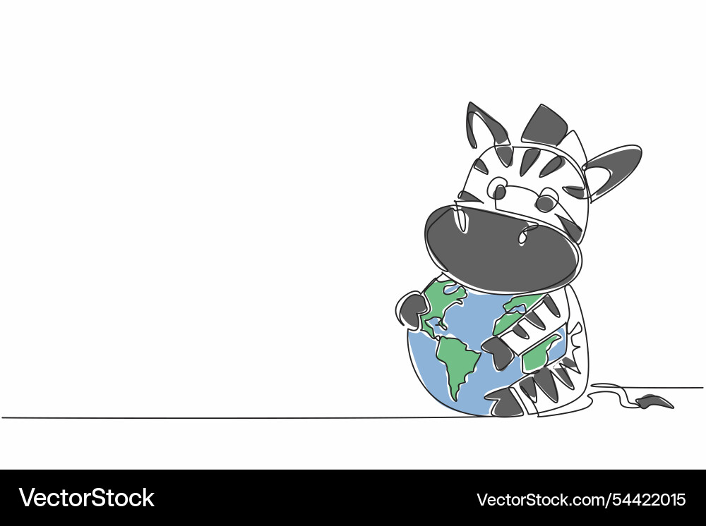 Single continuous line drawing cute zebra hugging Vector Image