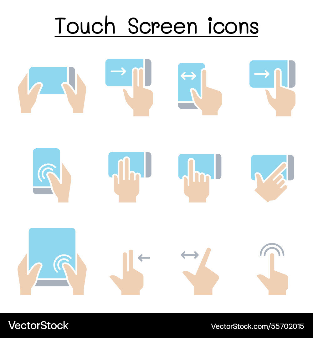 Touch screen icon set in flat color style vector image