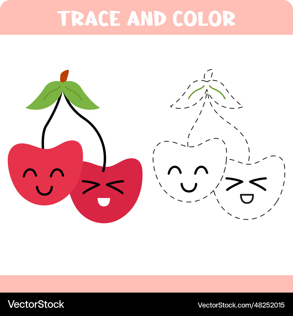 Trace and color cherry Trace and color cherry vector image