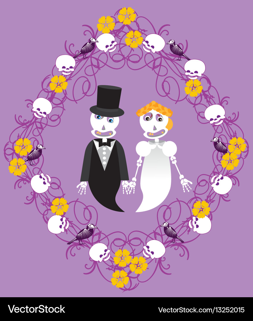 Wedding between skeletons with frame Wedding between skeletons with frame vector image