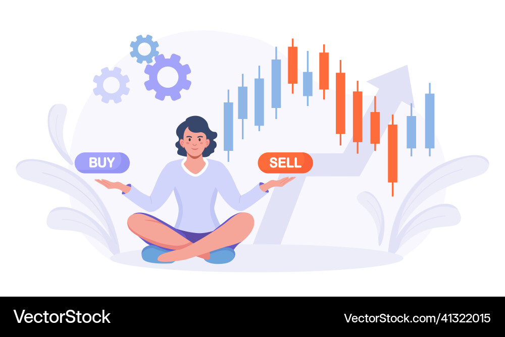 Woman trader with buy sell buttons technical Woman trader with buy sell buttons technical vector image