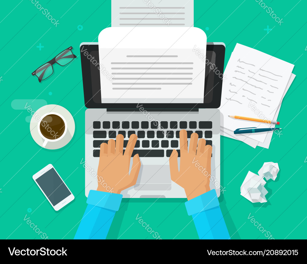 Writer Working on Computer Vector Image