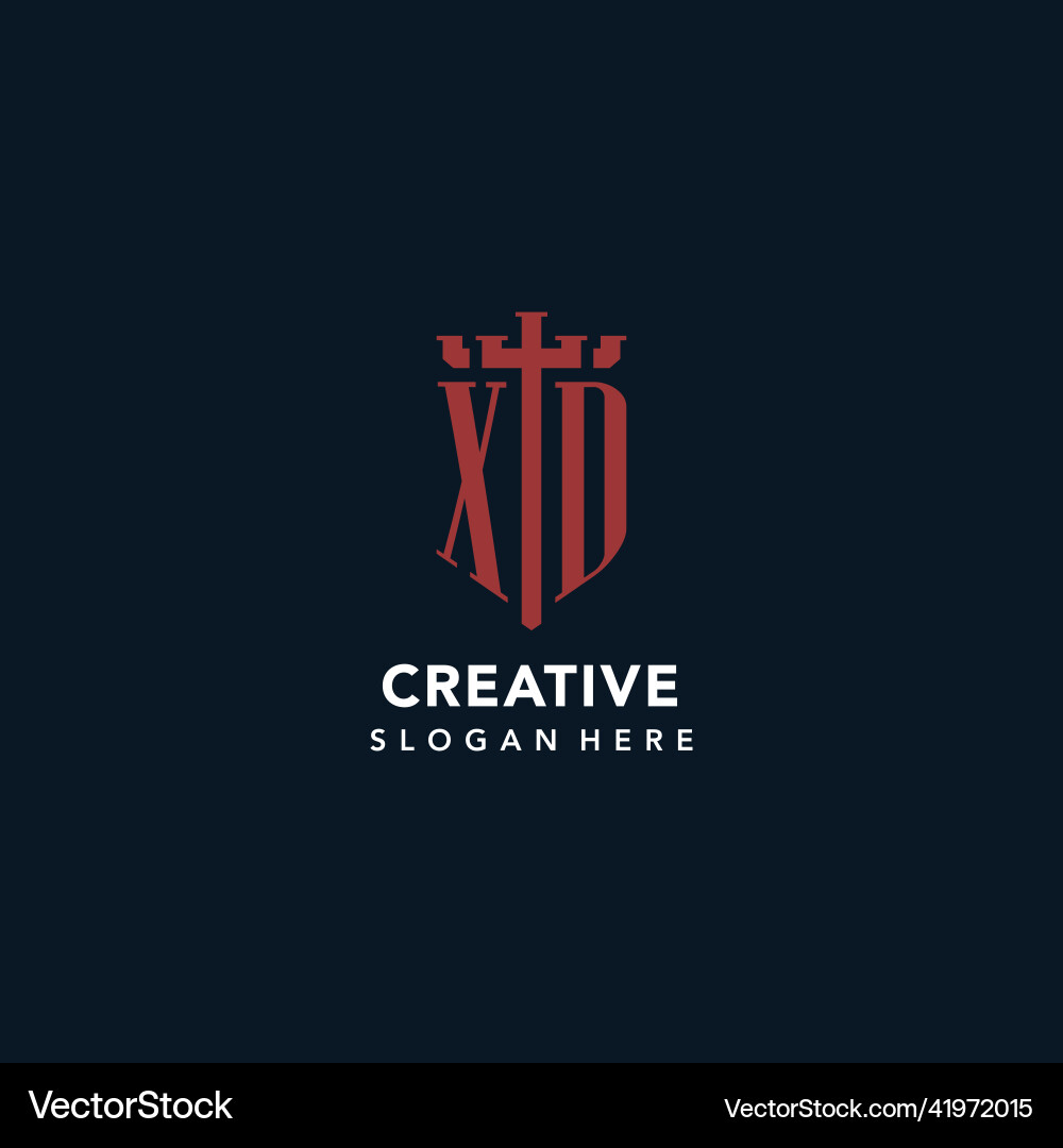 Xd initial monogram logos with sword and shield Vector Image