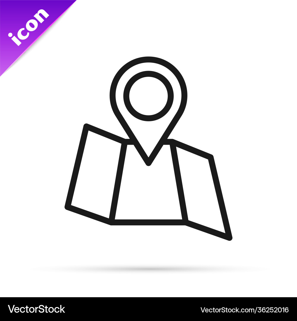 Black line folded map with location marker icon Black line folded map with location marker icon vector image