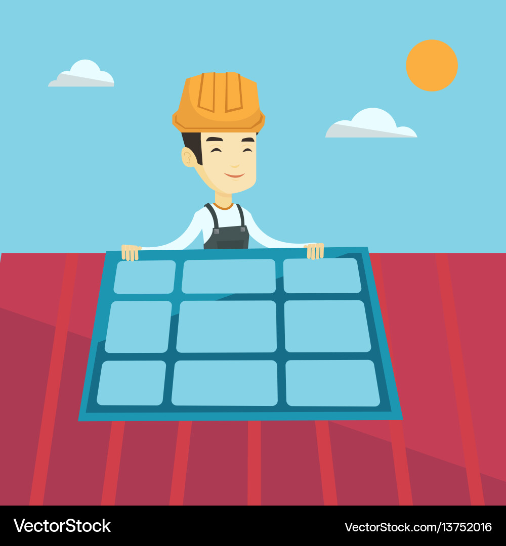 Constructor installing solar panel Constructor installing solar panel vector image