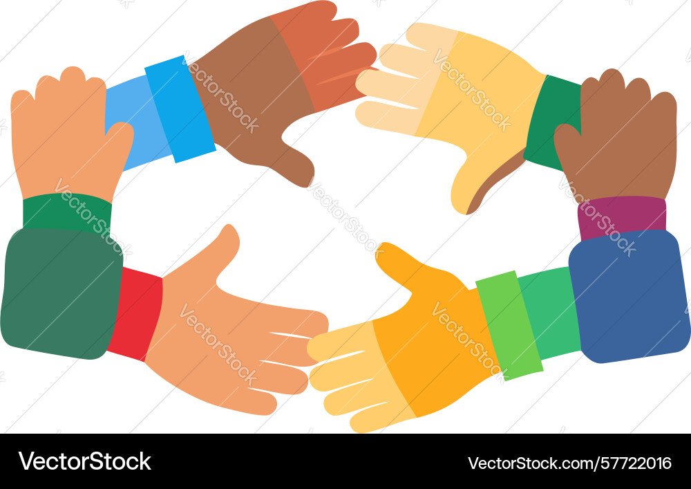 Diverse hands in circle unity concept design vector image