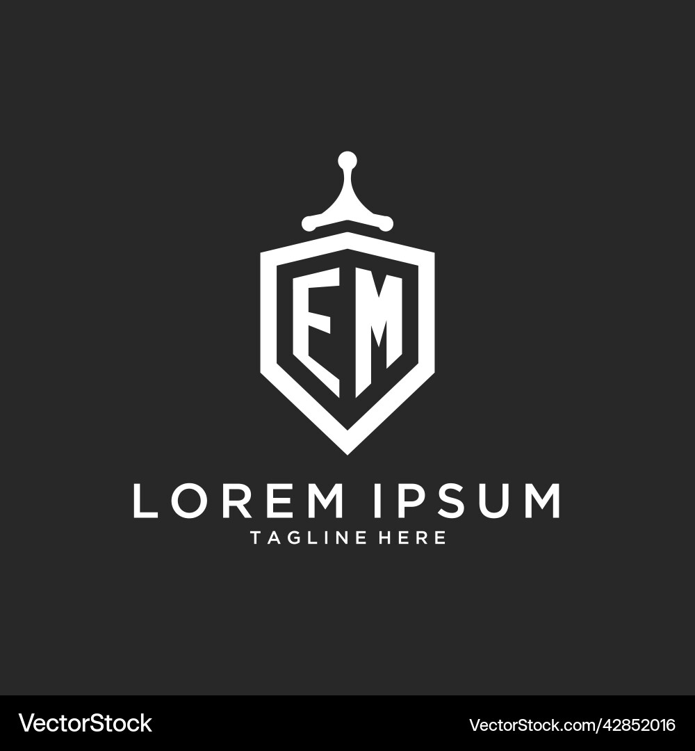 Em monogram logo initial with shield guard shape Em monogram logo initial with shield guard shape Vector Image