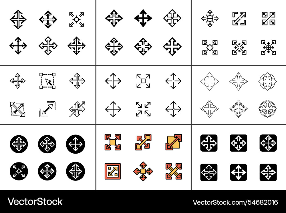 Expand icon bundle set in creative style Expand icon bundle set in creative style Vector Image