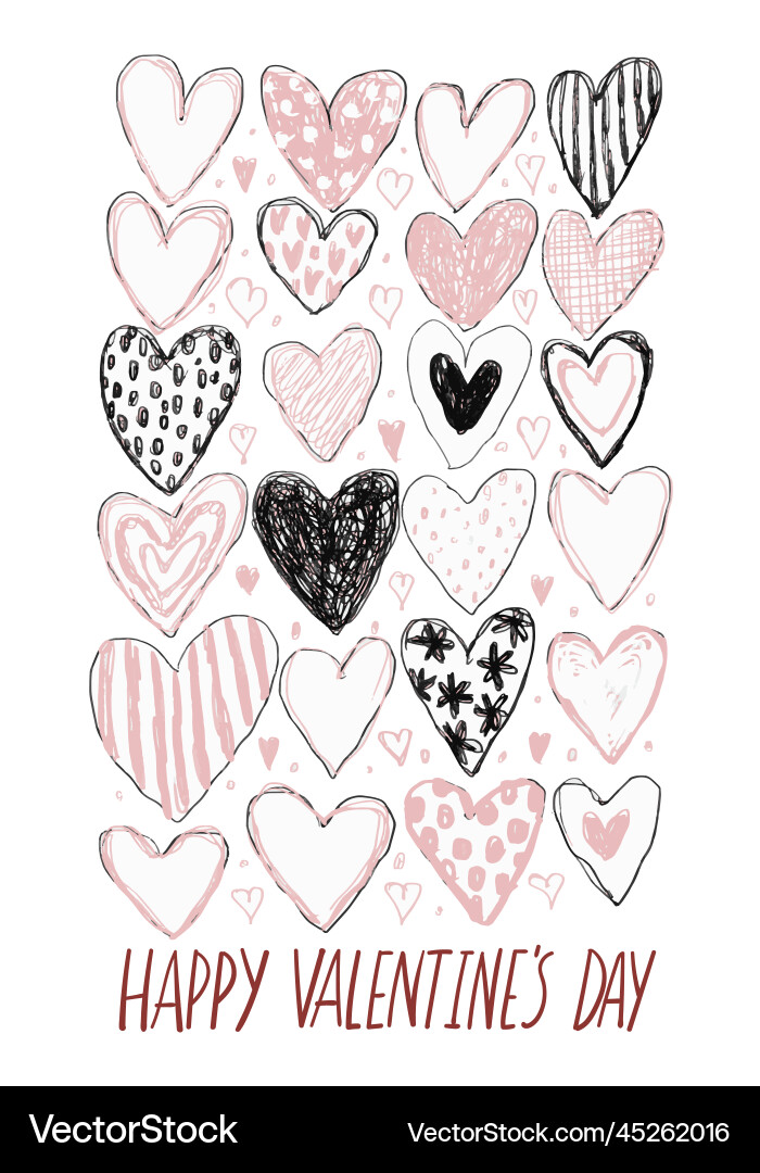 Hand drawn hearts cute vintage valentines day Hand drawn hearts cute vintage valentines day vector image