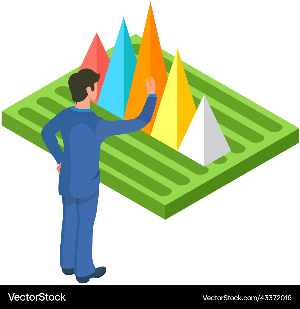 Man analyses digital report with data statistical Man analyses digital report with data statistical vector image