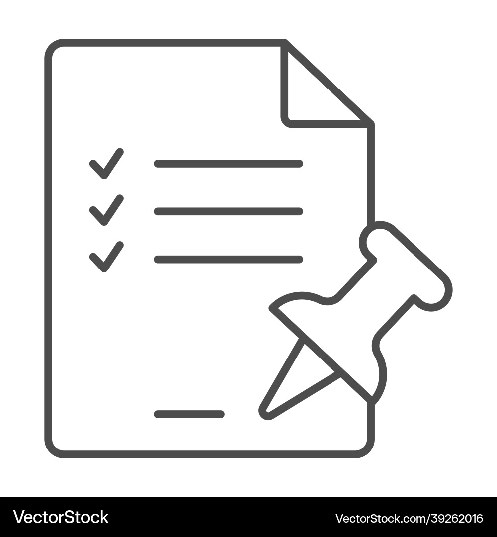 Paper sheet page with ticks and push pin thin Vector Image