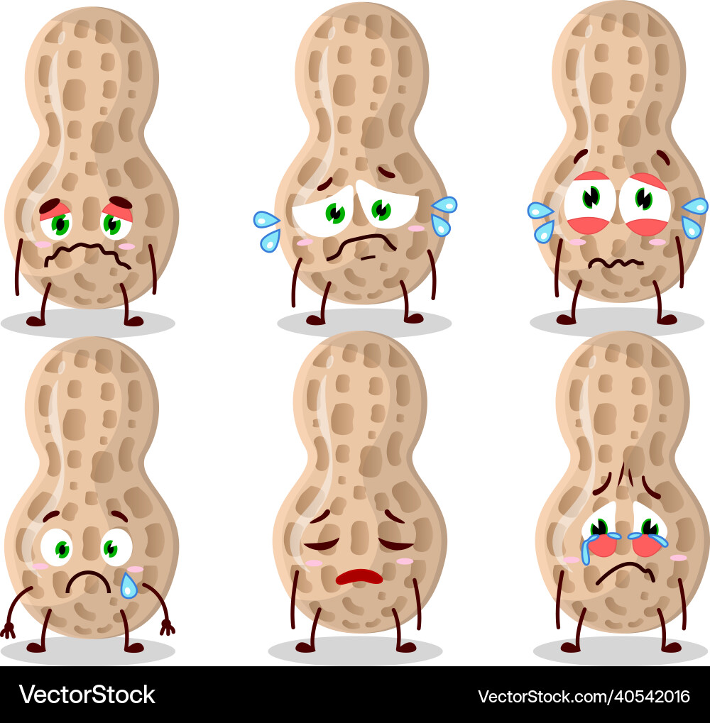 Peanut cartoon in character with sad expression Vector Image