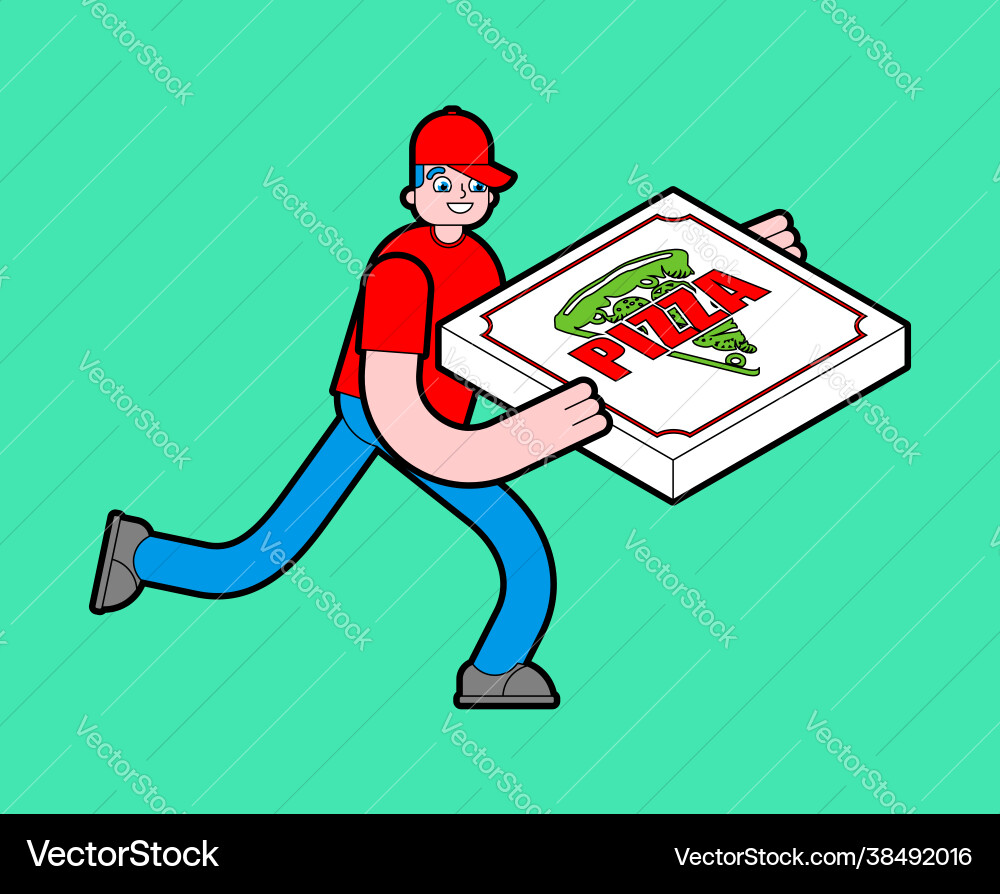 Pizza delivery run isolated man runs with Pizza delivery run isolated man runs with vector image