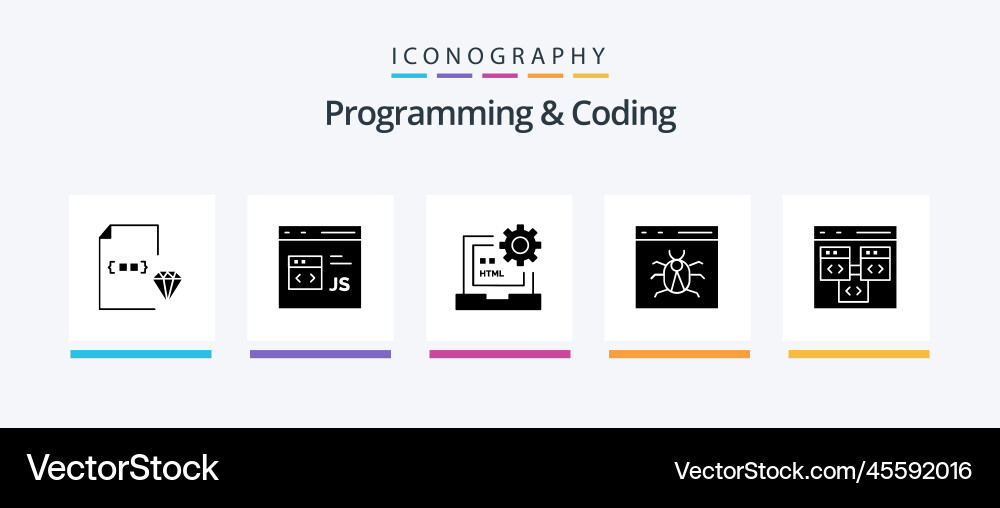 Programming and coding glyph 5 icon pack vector image