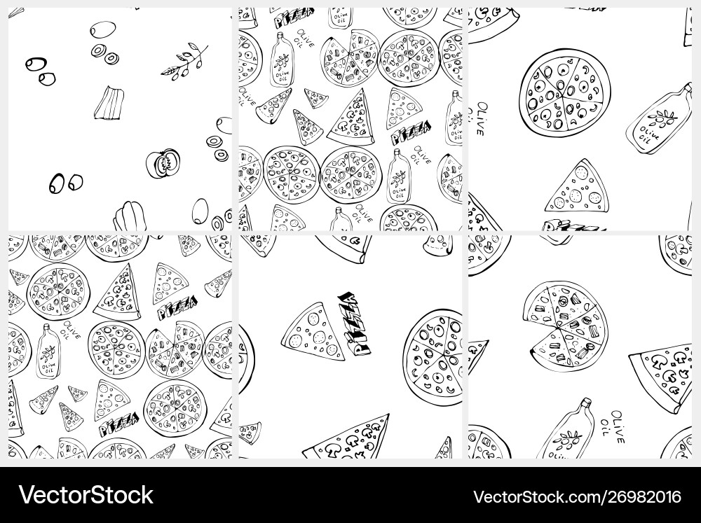 Seamless pattern set with hand drawn pizza slices Seamless pattern set with hand drawn pizza slices Vector Image