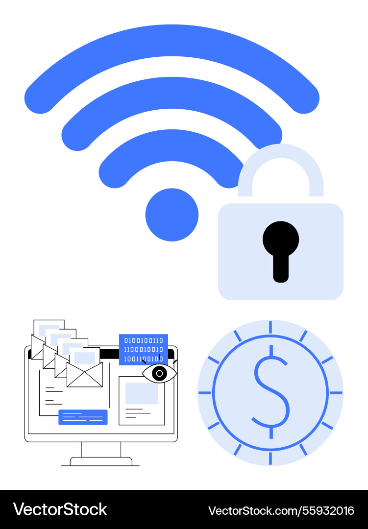 Secured wireless network with data encryption Secured wireless network with data encryption vector image