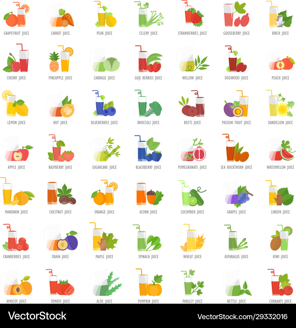 Set flat icons juice Royalty Free Vector Image