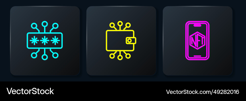 Set line cyber security mobile with art store app Vector Image