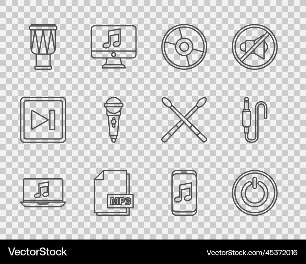 Set line laptop with music note power button cd Set line laptop with music note power button cd vector image