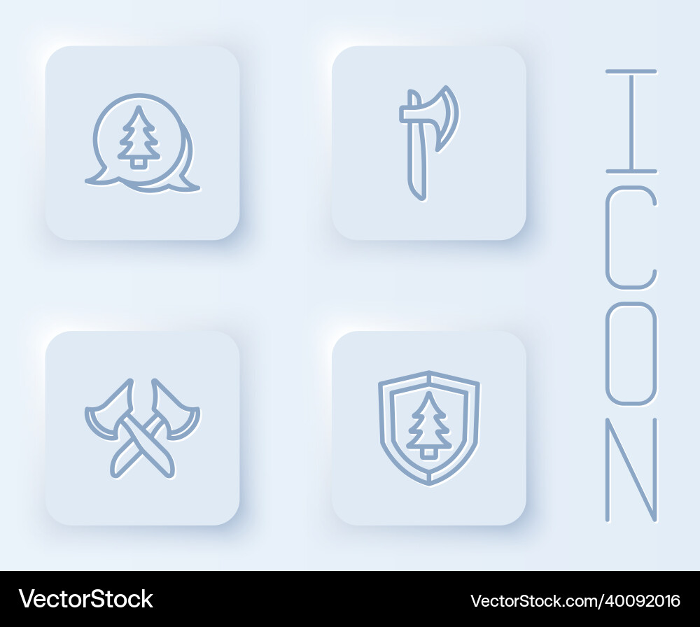 Set line tree wooden axe and shield Set line tree wooden axe and shield vector image