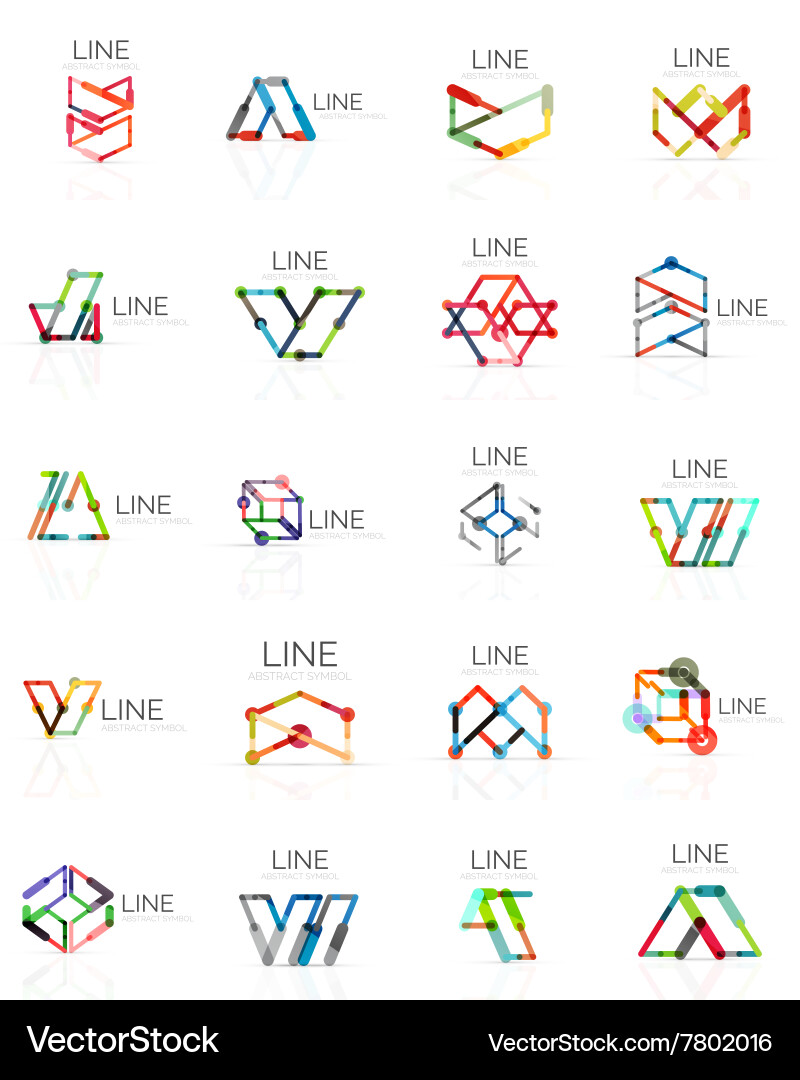 Set of linear abstract logos connected Vector Image