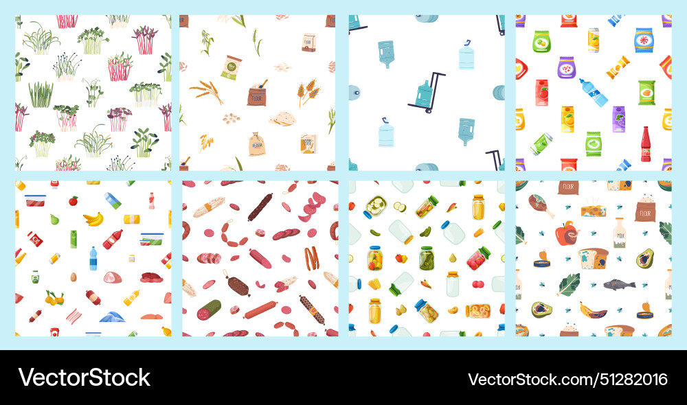Set of seamless patterns with food and beverages Set of seamless patterns with food and beverages vector image