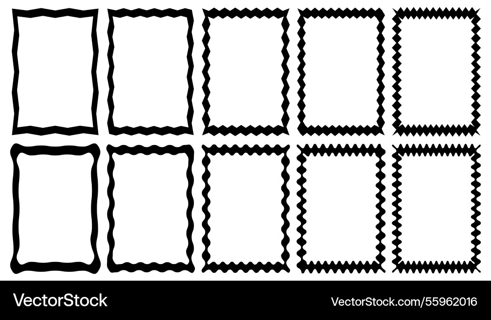 Set of square frames with wavy and zigzag edges Set of square frames with wavy and zigzag edges vector image