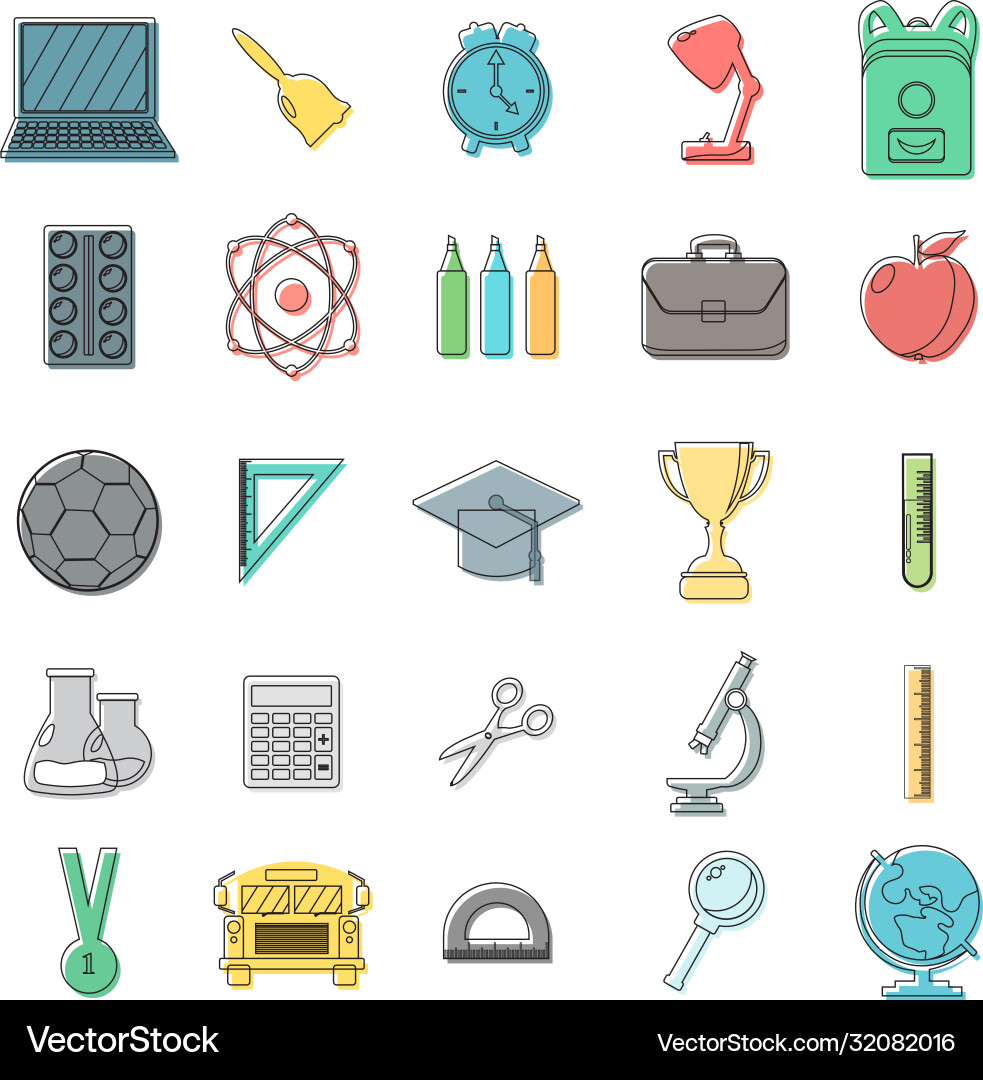 Set school icons black and white style Set school icons black and white style vector image