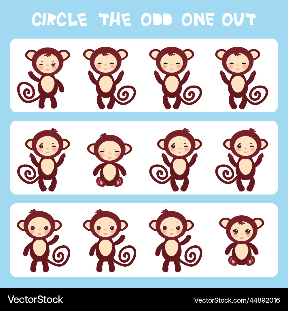 Visual logic puzzle circle the odd one out kawaii Visual logic puzzle circle the odd one out kawaii vector image