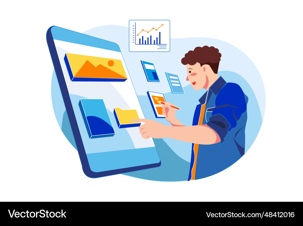 Warehouse worker scanning box while smiling Vector Image