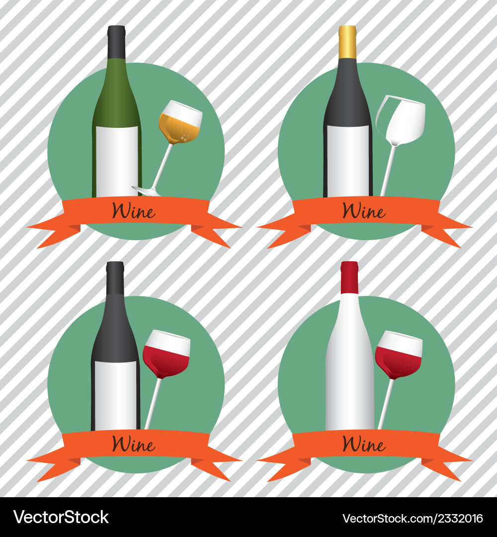 Wine icons on lines background with ribbons vector image