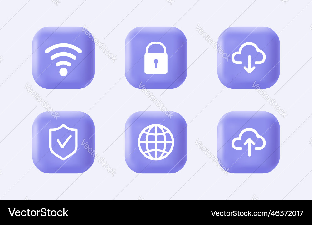 3d internet security icon set shield wifi lock 3d internet security icon set shield wifi lock Vector Image