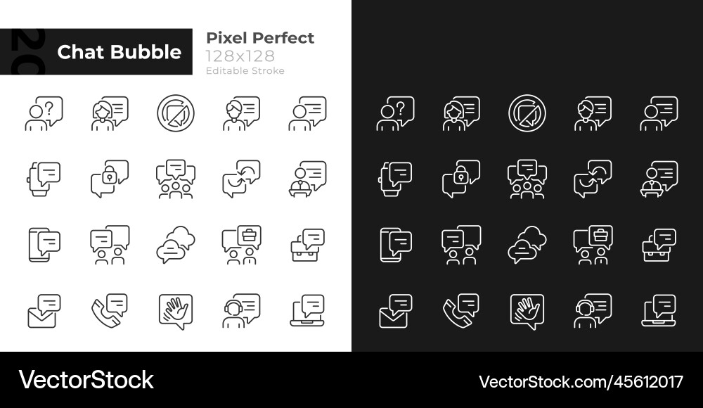Chat bubble pixel perfect linear icons set Chat bubble pixel perfect linear icons set vector image