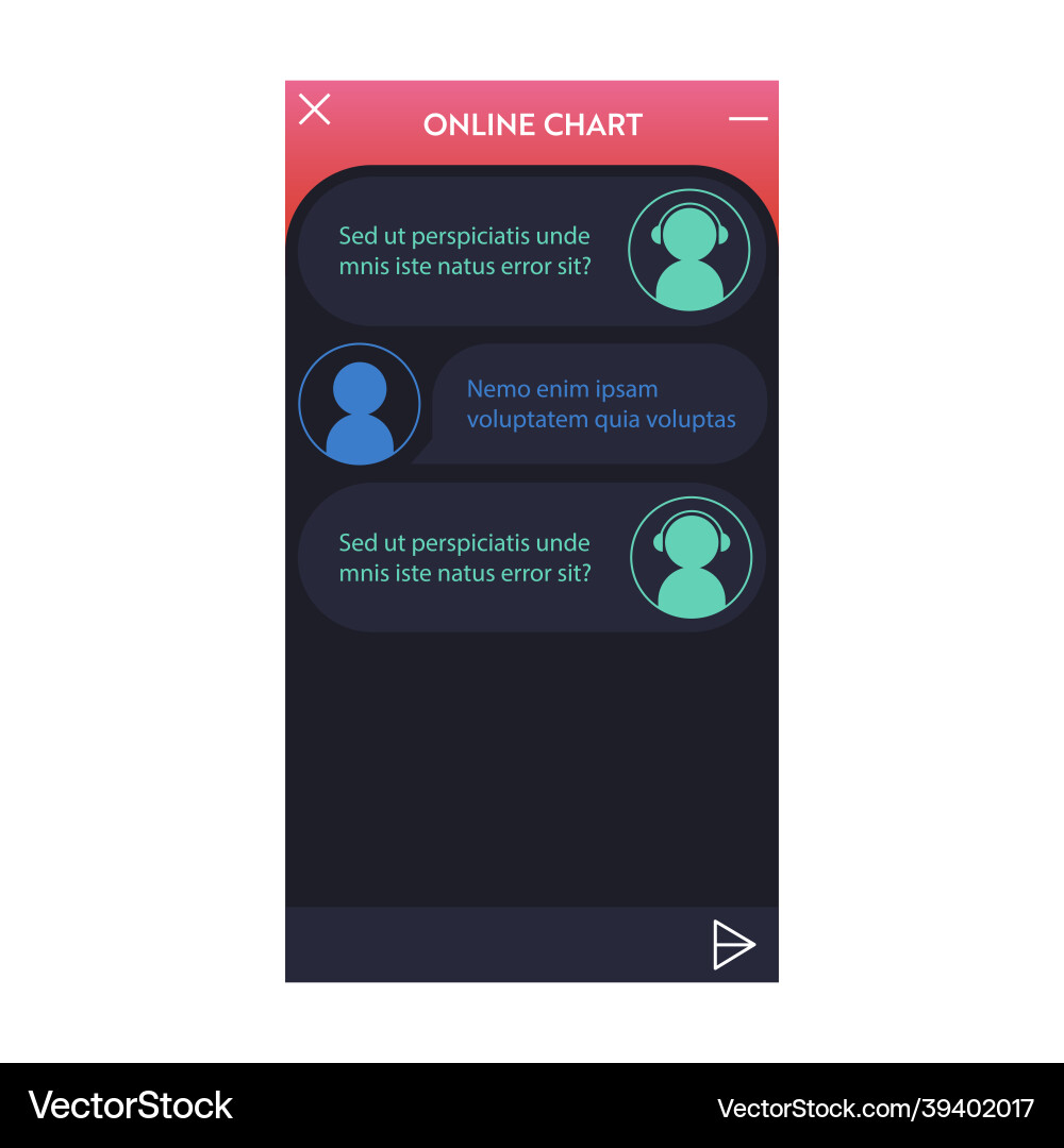 Chatbot window dark mode Chatbot window dark mode vector image