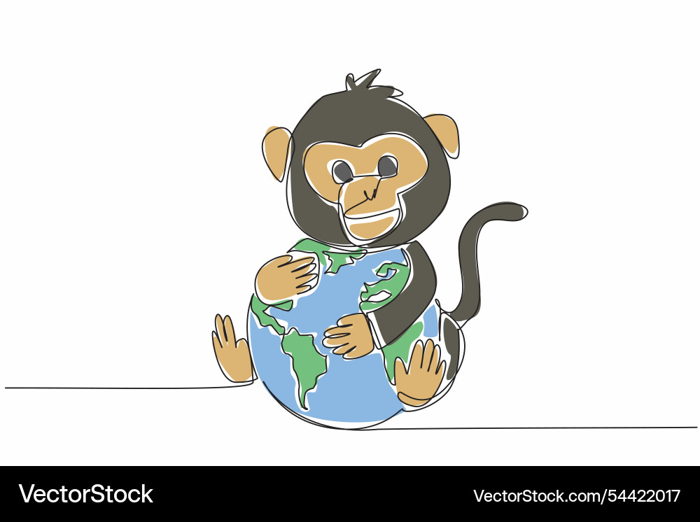 Continuous one line drawing cute monkey hugging Continuous one line drawing cute monkey hugging vector image