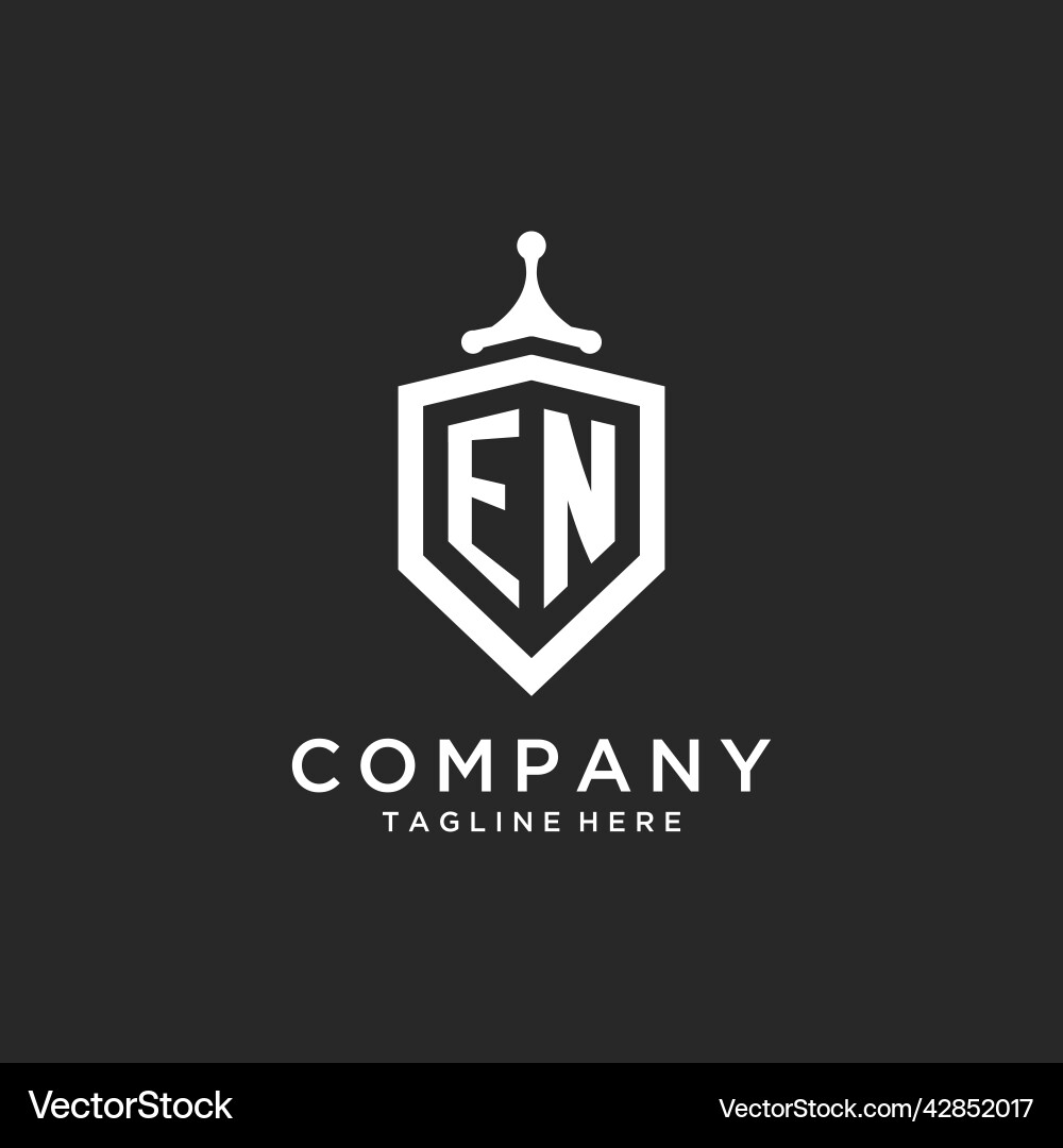 En monogram logo initial with shield guard shape En monogram logo initial with shield guard shape Vector Image