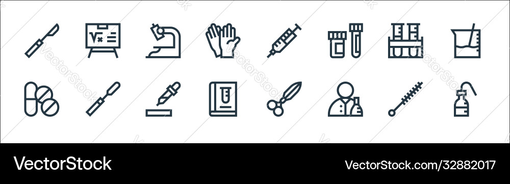 Laboratory line icons linear set quality Laboratory line icons linear set quality vector image