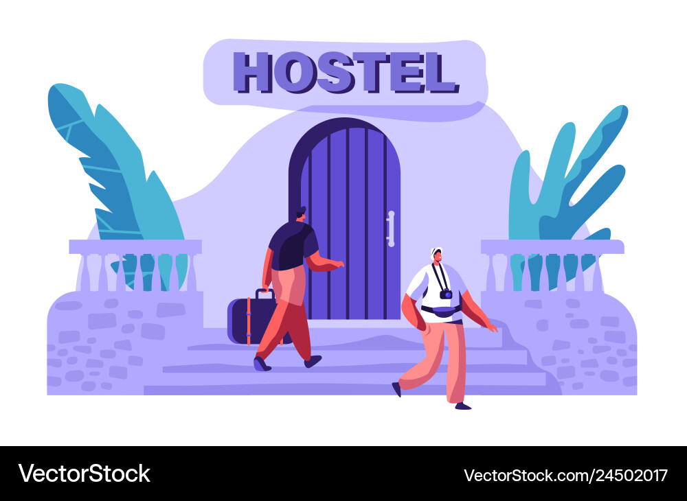 Man character arrive at hostel building with bag Man character arrive at hostel building with bag vector image