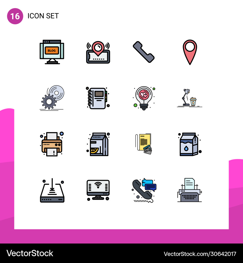 Mobile interface flat color filled line set 16 Vector Image