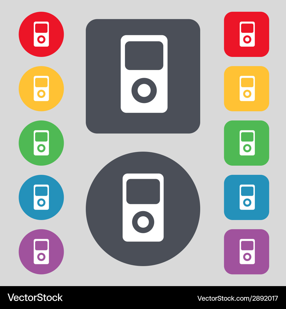Portable musical player icon set color buttons vector image