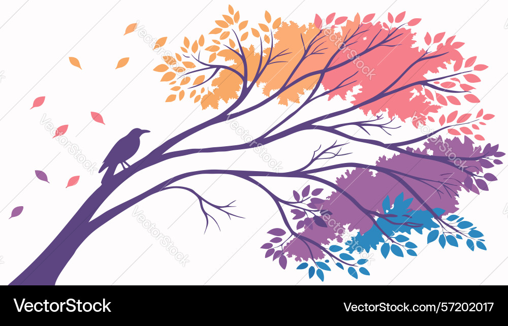 Serene bird on branch with abstract tree design vector image